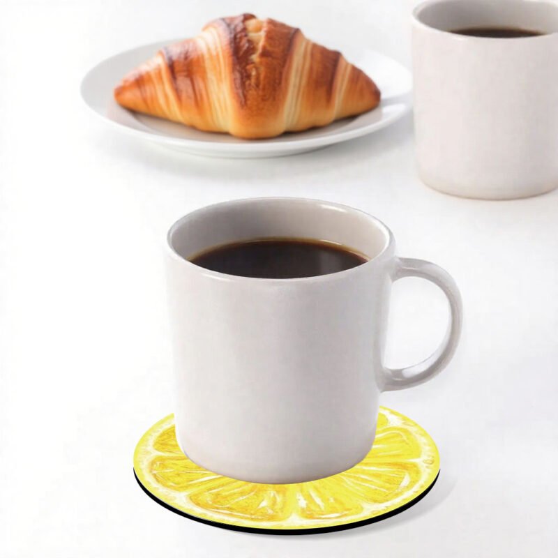 Lemon fruit design coaster with textured rubber backingabsorbent non‑slip coaster